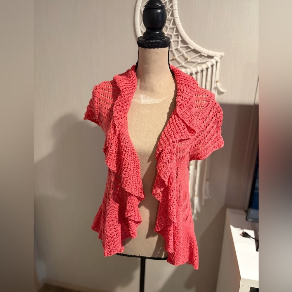 Rue21 Coral Open-Front Ruffle Cardigan